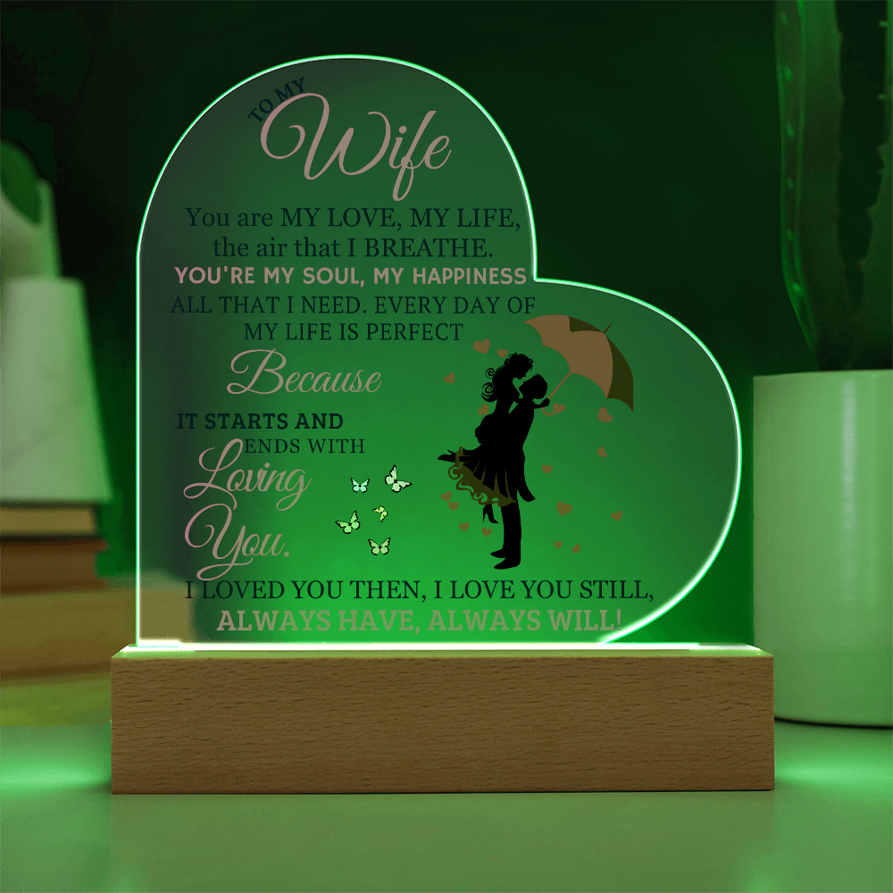Best Gift For Wife. Acrylic Heart Plaque With Led Light Base