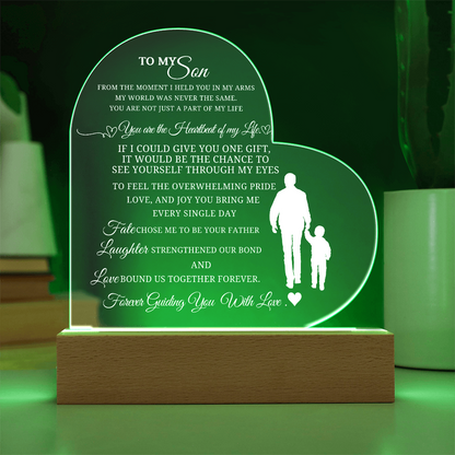 Best Gift From Father To Son. Acrylic Heart Plaque With Led Light Base