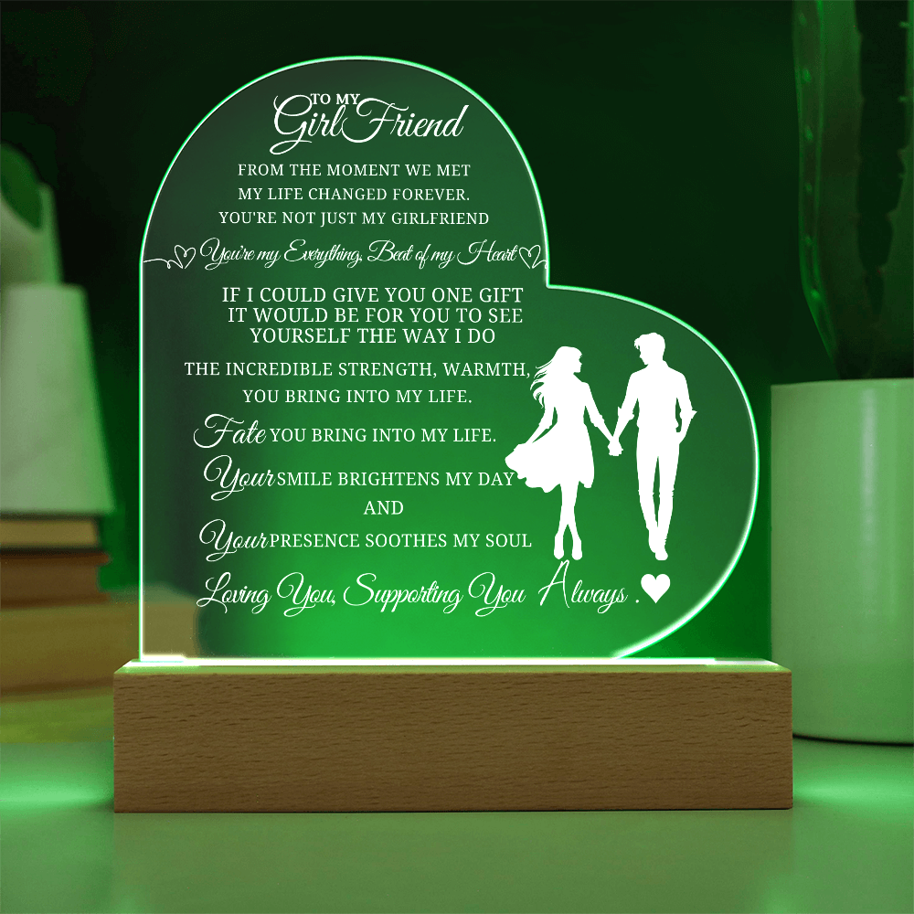 Best Gift For Girlfriend . Acrylic Heart Plaque With Led Light Base