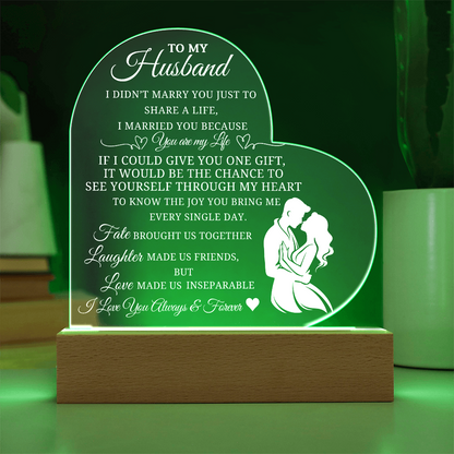 Best Gift For Husband. Printed  Heart Acrylic Plaque With Led Light