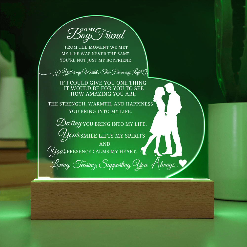 Best Gift For Boyfriend . Acrylic Heart Plaque With Led Light Base