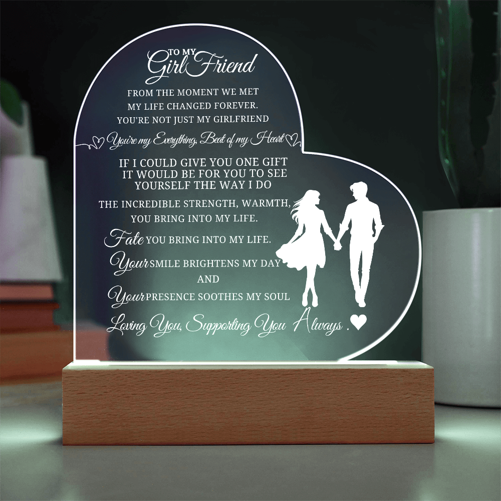 Best Gift For Girlfriend . Acrylic Heart Plaque With Led Light Base