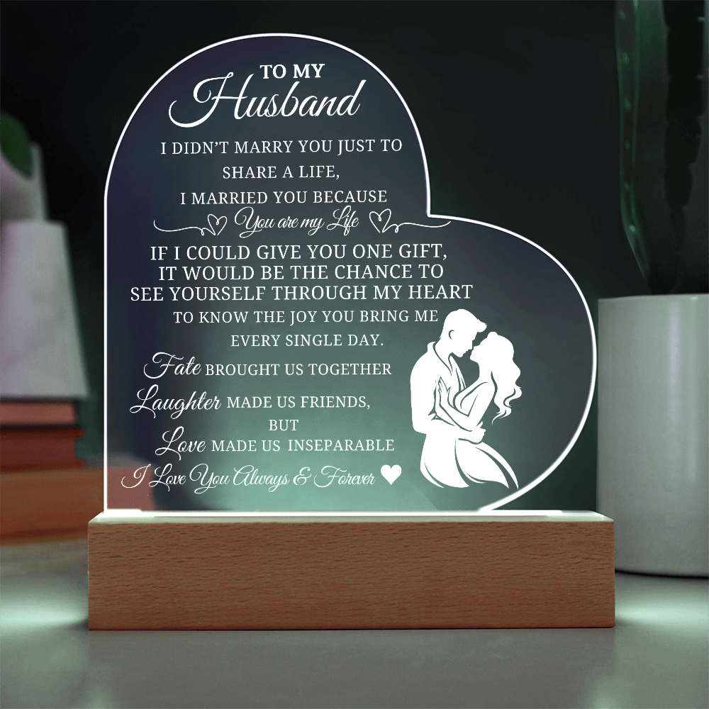Best Gift For Husband. Printed  Heart Acrylic Plaque With Led Light