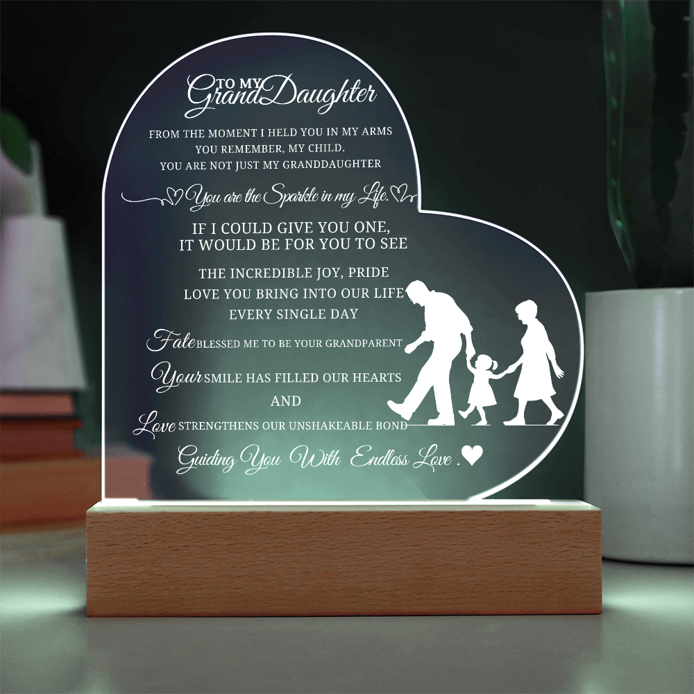 Best Gift For Granddaughter . Acrylic Heart Plaque With Led Light Base