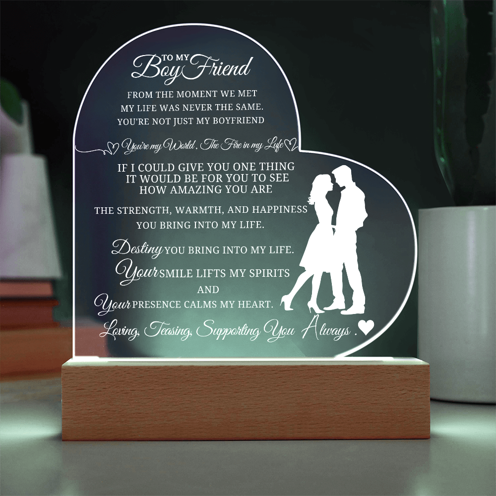 Best Gift For Boyfriend . Acrylic Heart Plaque With Led Light Base