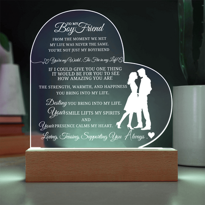 Best Gift For Boyfriend . Acrylic Heart Plaque With Led Light Base