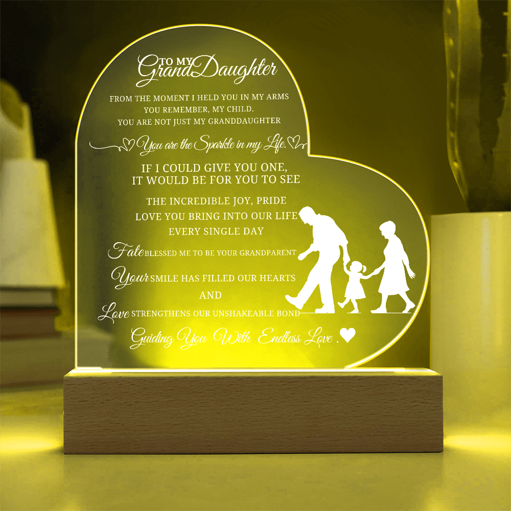 Best Gift For Granddaughter . Acrylic Heart Plaque With Led Light Base
