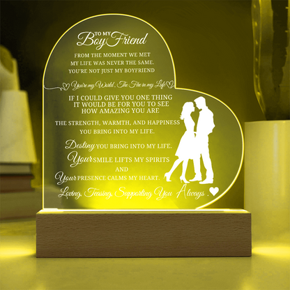 Best Gift For Boyfriend . Acrylic Heart Plaque With Led Light Base