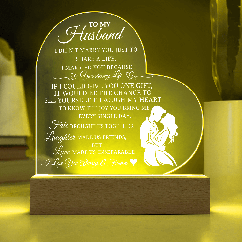 Best Gift For Husband. Printed  Heart Acrylic Plaque With Led Light
