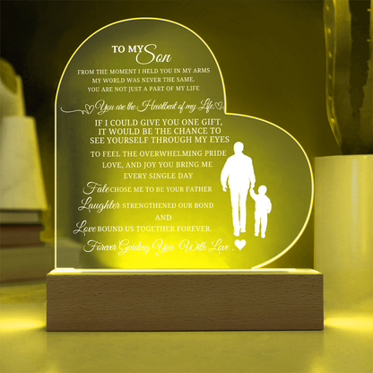 Best Gift From Father To Son. Acrylic Heart Plaque With Led Light Base