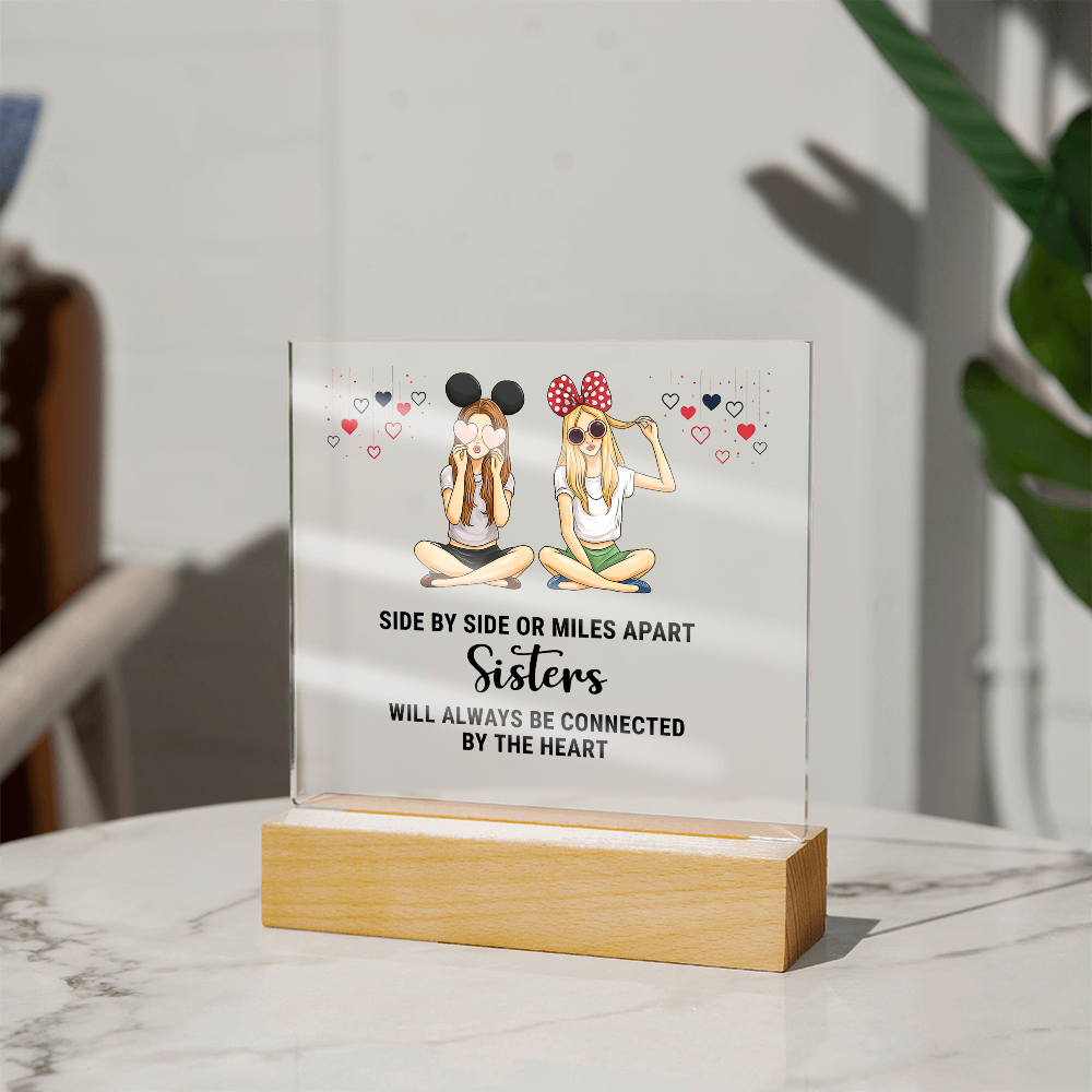 Best Gift For Sister . Acrylic Square Plaque With Led Light Base