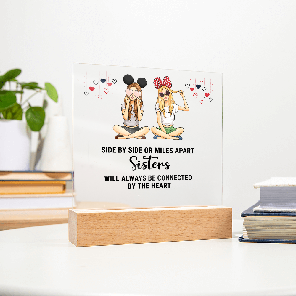 Best Gift For Sister . Acrylic Square Plaque With Led Light Base