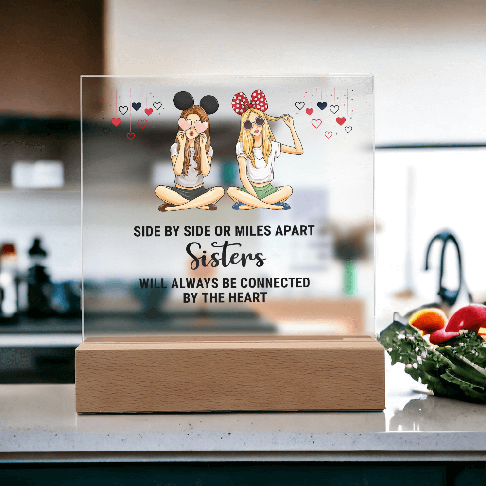 Best Gift For Sister . Acrylic Square Plaque With Led Light Base