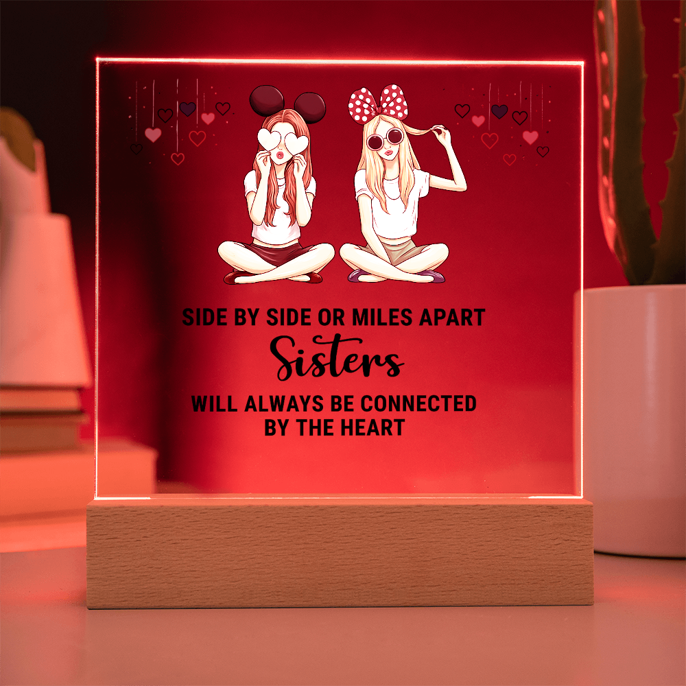 Best Gift For Sister . Acrylic Square Plaque With Led Light Base