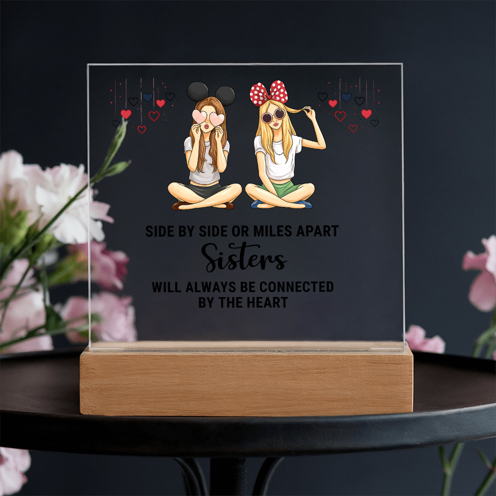 Best Gift For Sister . Acrylic Square Plaque With Led Light Base