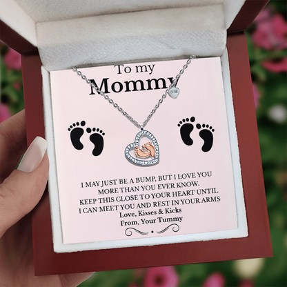 Best Gift For Mom. Baby Feet Heart Necklace