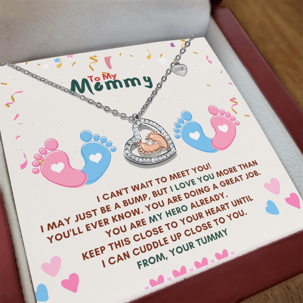 Best Gift For Mom. Baby Feet Heart Necklace