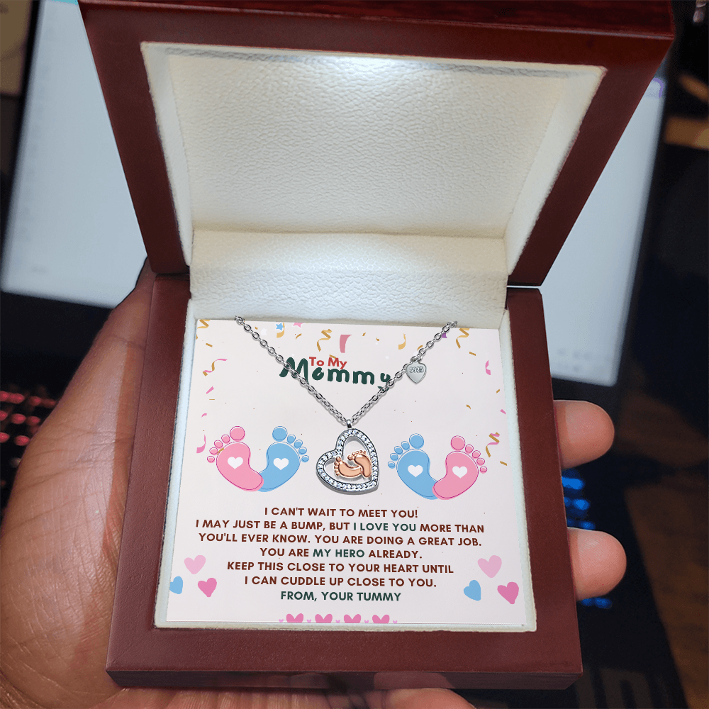 Best Gift For Mom. Baby Feet Heart Necklace