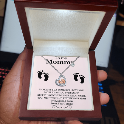 Best Gift For Mom. Baby Feet Heart Necklace