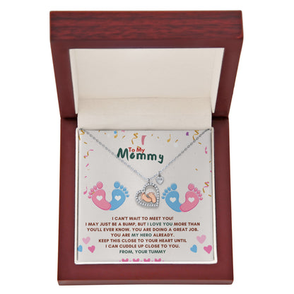 Best Gift For Mom. Baby Feet Heart Necklace
