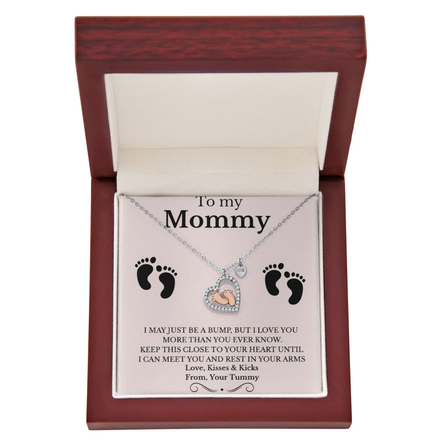 Best Gift For Mom. Baby Feet Heart Necklace