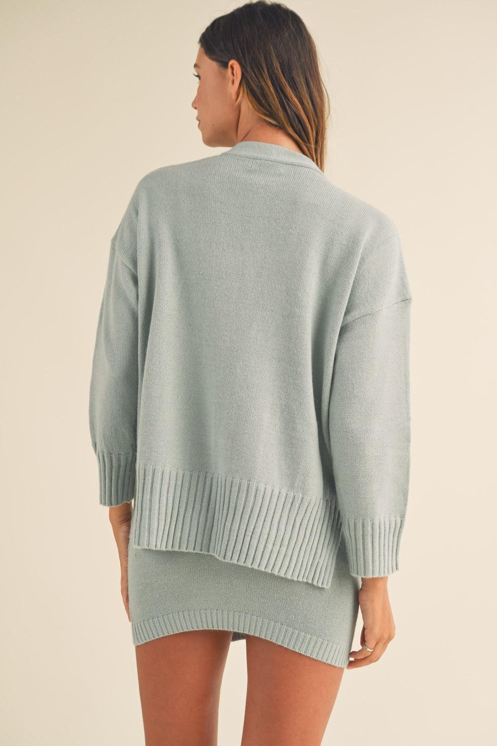 3 Pieces Sweater Set with Crop Cami, Mini Skirt, Cardigan In Blue
