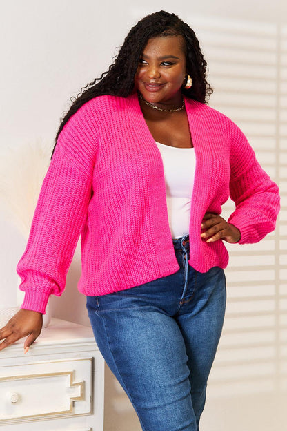 Cropped Cardigan Rib-Knit Open Front Long Sleeve Loose Chunky Knit Sweater Coat