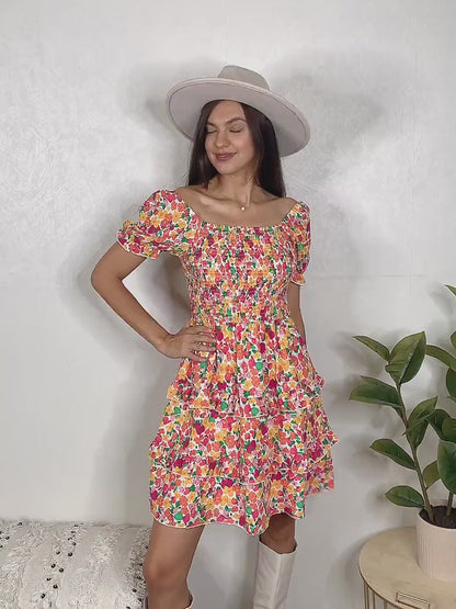 Sweetheart Neck Flounce Sleeve Mini Dress
