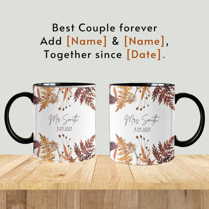 Personalised Wedding gift Mr & Mrs Bride Groom Just Married Gift Mug Greenery Wreath Gift set Ceramic Mug Tea mug coffee Mug Gift mug