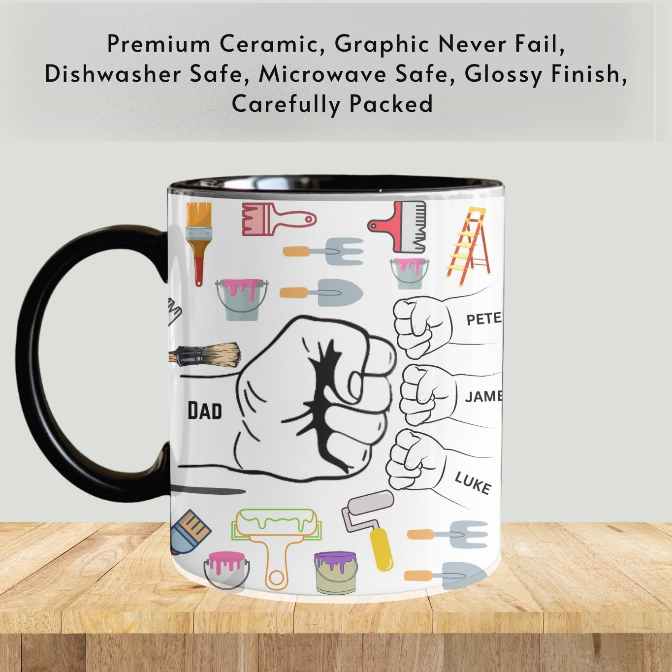 Personalized Dad Mug, Custom Dad Coffee Cup, Dad Gifts with Kids Names, Daddy Birthday Fathers Day Gifts for Dad Present from Children