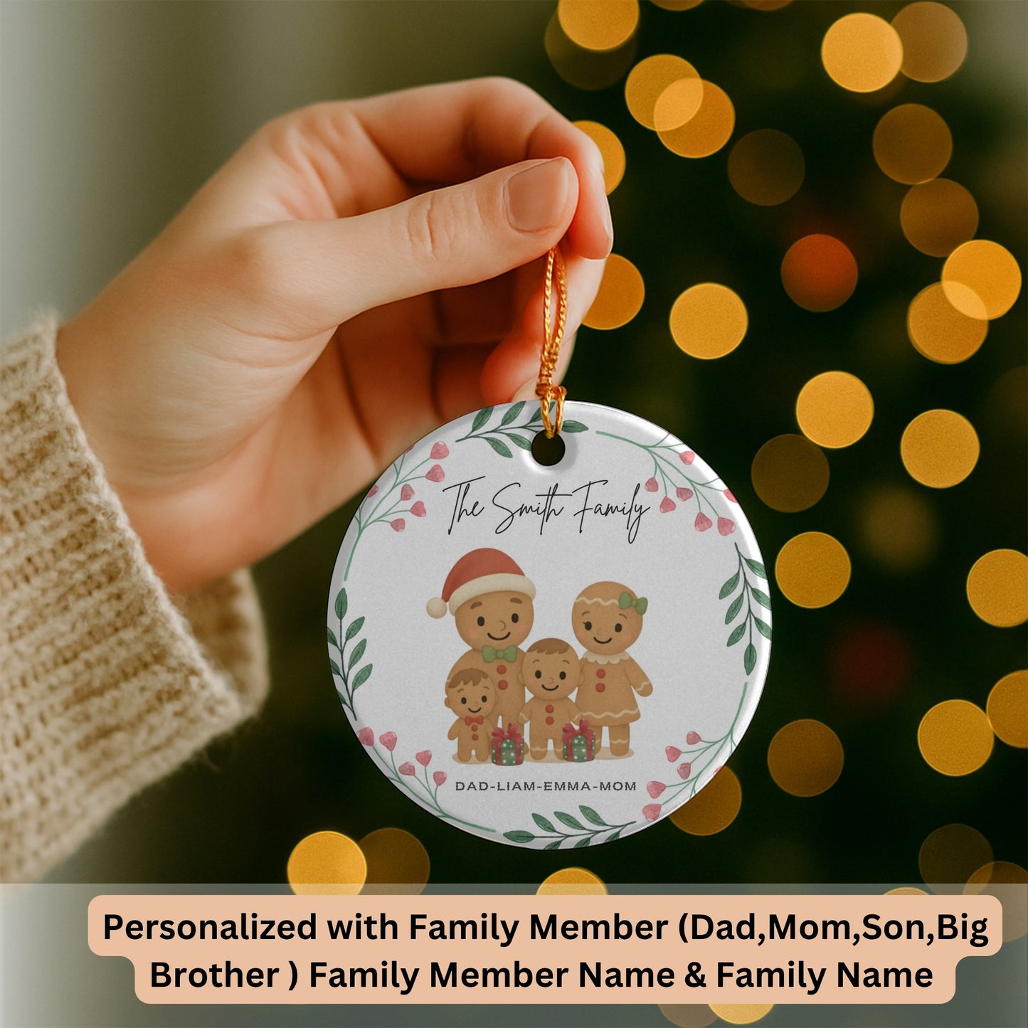 Personalized Family Ornament, Christmas Gift For Family, Family With Names,Christmas Ornament, Custom Family Gift, Custom Gingerbread Family