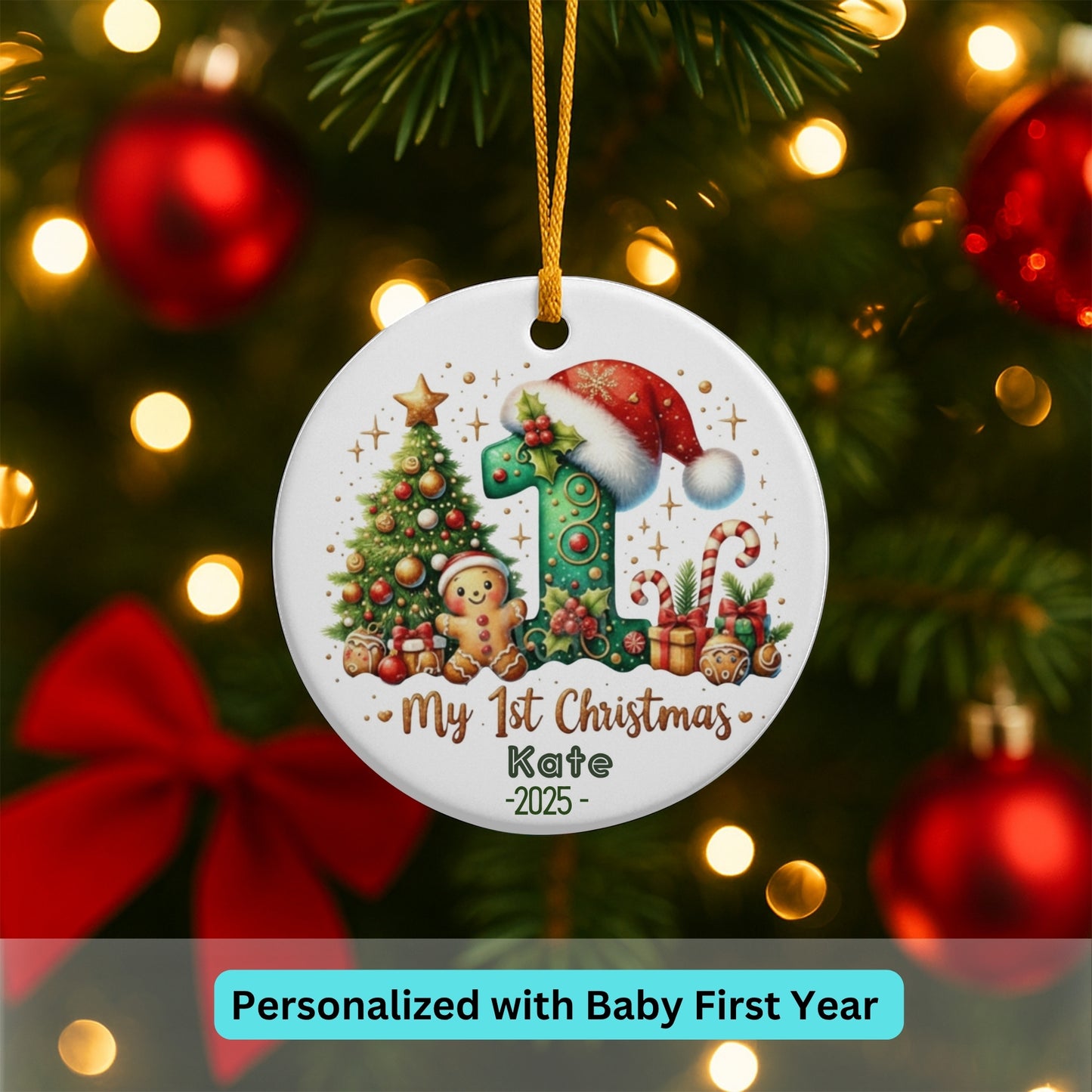 Baby's First Christmas Decoration| Personalised Baby's 1st Christmas Scene Decoration | Keepsake Christmas Santa Gift Ceramic Ornament