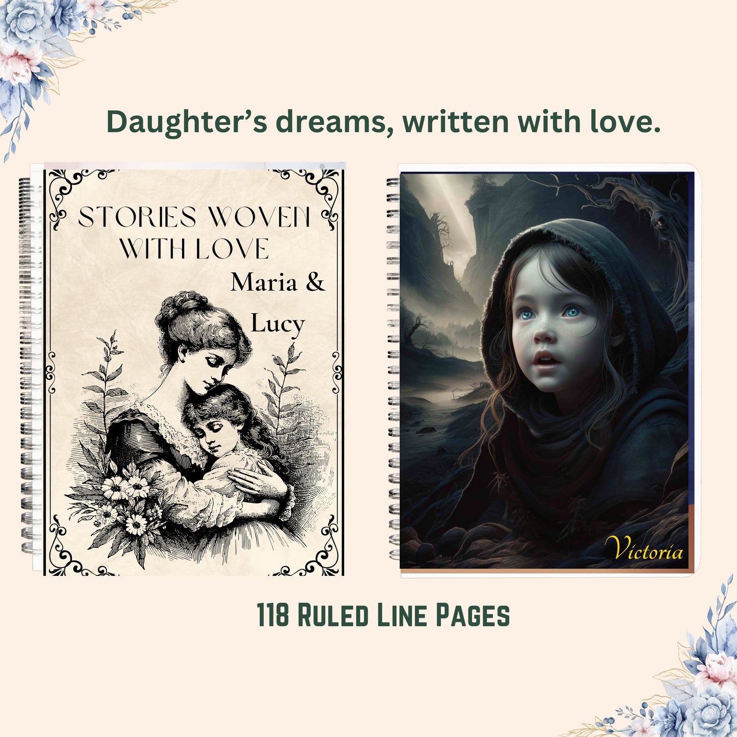 Personalized Spiral Notebook, Custom Name Journal, Floral Diary, Gratitude Journal, Personalized Gift for Daughter Niece or Cousin