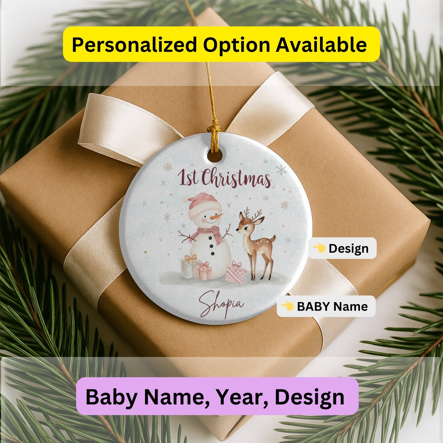 Baby First Christmas Ornament 2025, Personalized First Christmas Ornament, Baby's 1st Christmas Keepsake, Custom Baby Xmas Ornament 2025