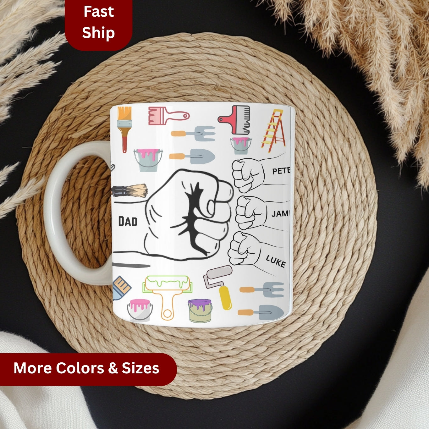 Personalized Dad Mug, Custom Dad Coffee Cup, Dad Gifts with Kids Names, Daddy Birthday Fathers Day Gifts for Dad Present from Children