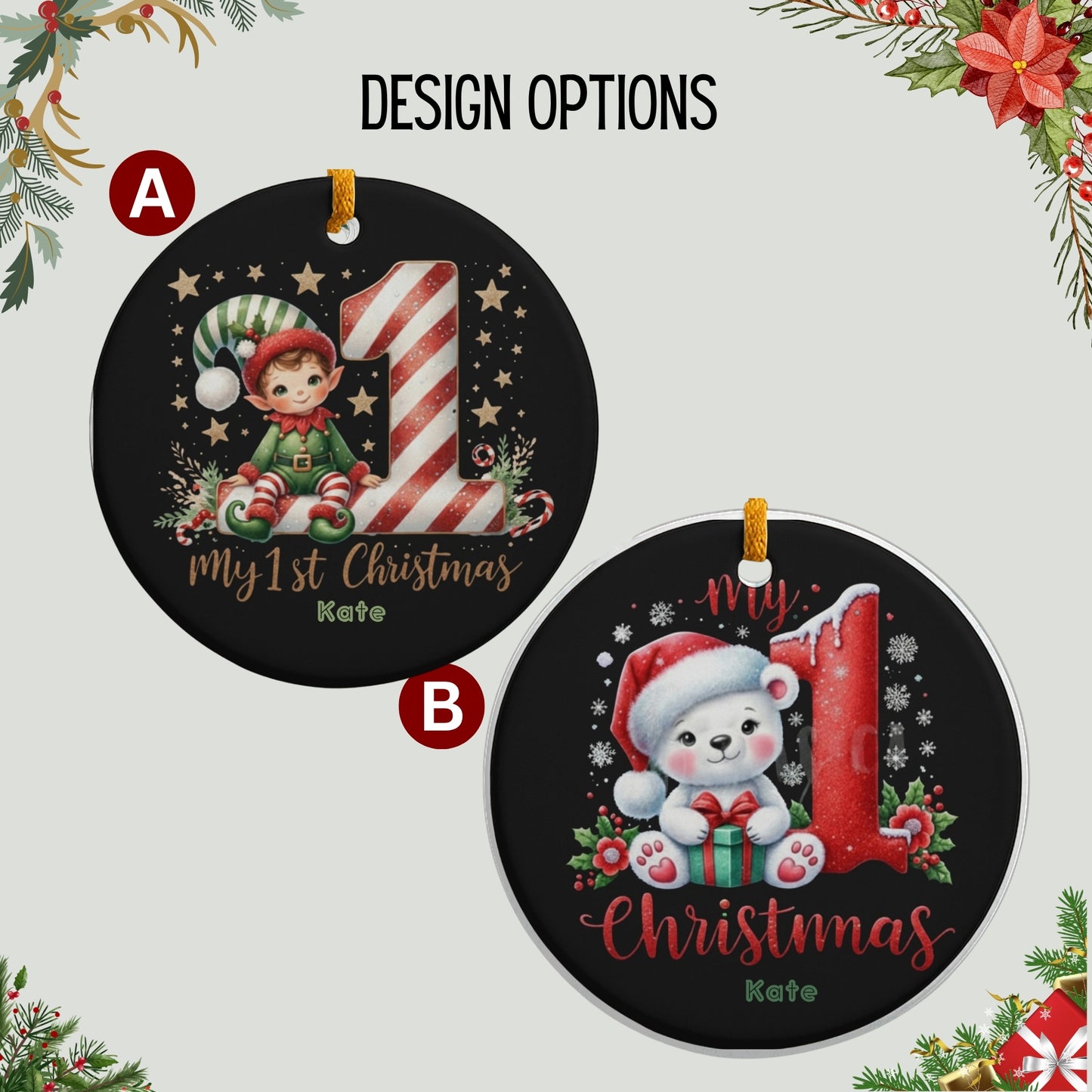 Babys First Christmas Ornament 2025, Personalized First Christmas Girl, Baby xmas Bauble Baby Shower Gift, 1st Christmas Boy Newborn Gift