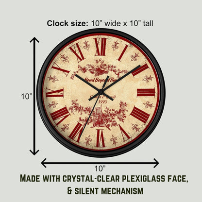 Personalized Vintage Wall Clock – Custom Name & Year Wooden Clock with Roman Numerals Floral Design – Unique Wedding or Anniversary Gift