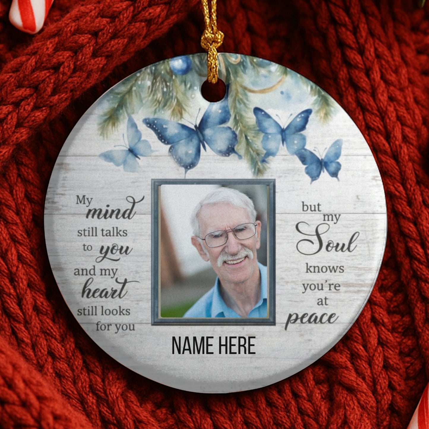 Custom Photo Memorial Christmas Ornament - Custom In Loving Memory Christmas Ornament - Family Member Remembrance Ceramic Ornament