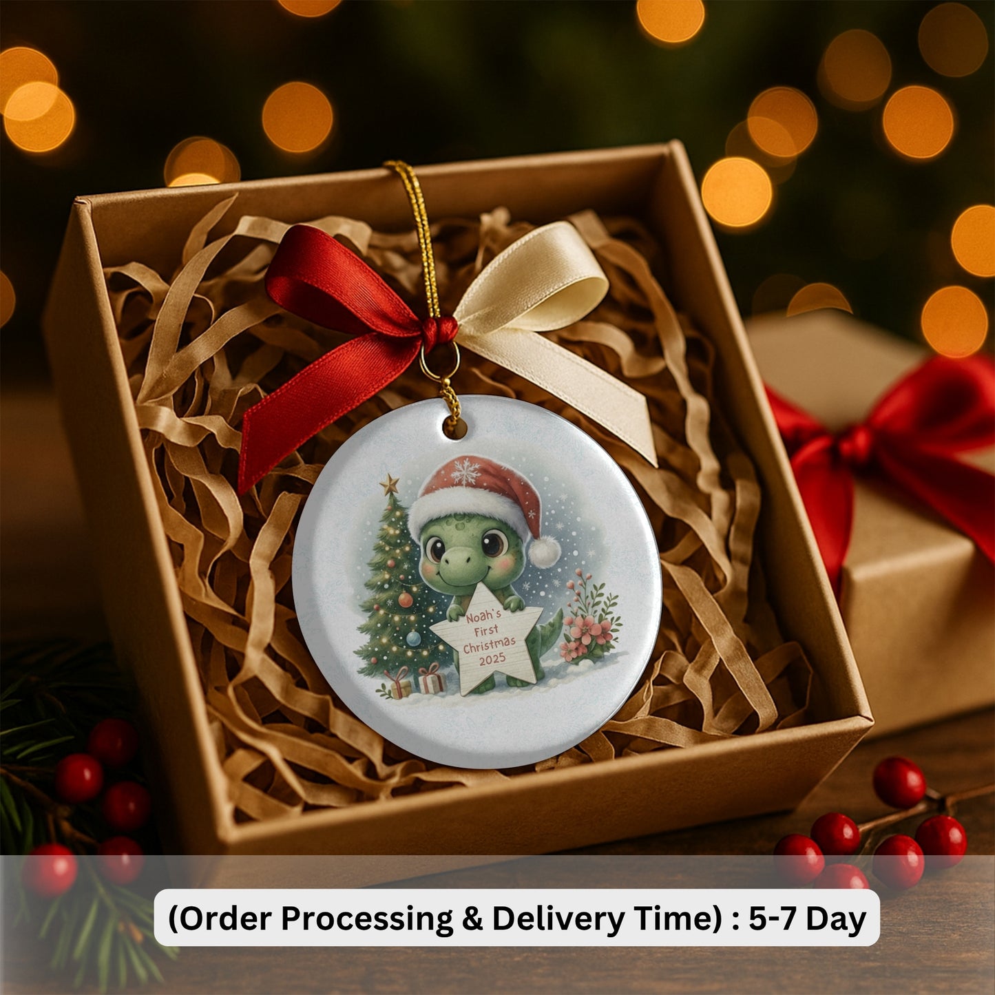 Baby T-Rex Christmas Ornament Baby Dinosaur Ornament Baby's First Christmas 2025 Name Ornament Personalized Dinosaur Gift