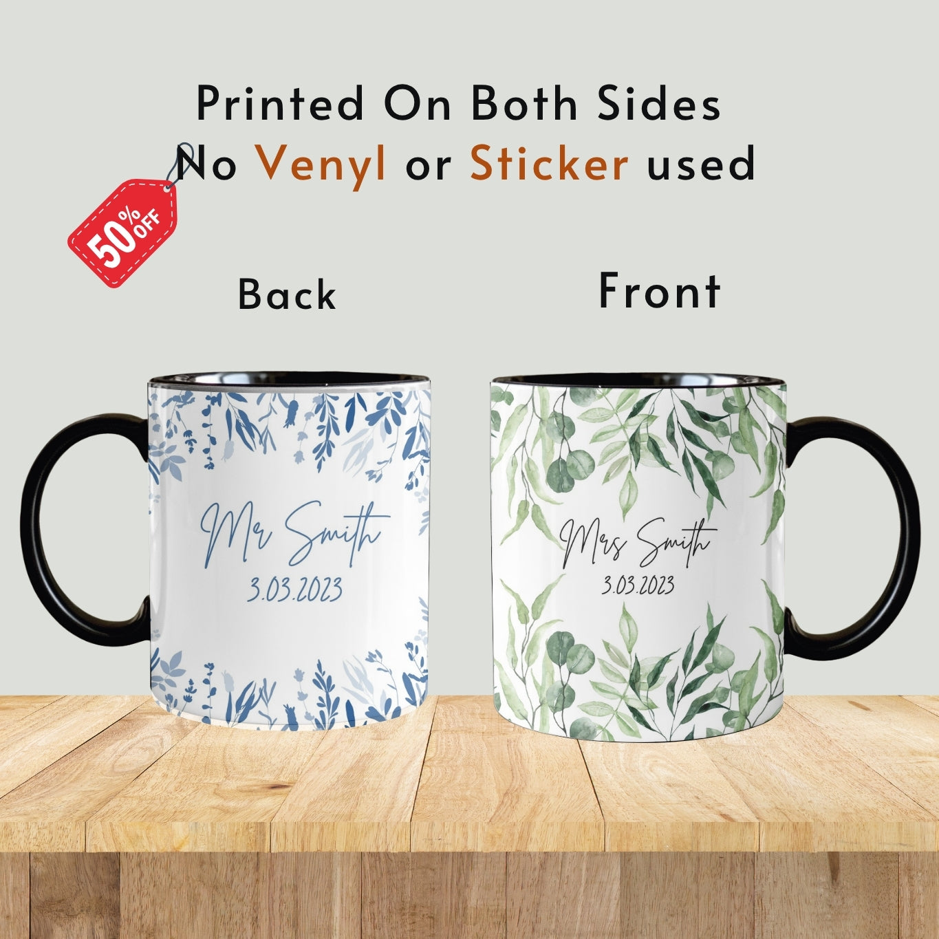 Personalised Wedding gift Mr & Mrs Bride Groom Just Married Gift Mug Greenery Wreath Gift set Ceramic Mug Tea mug coffee Mug Gift mug