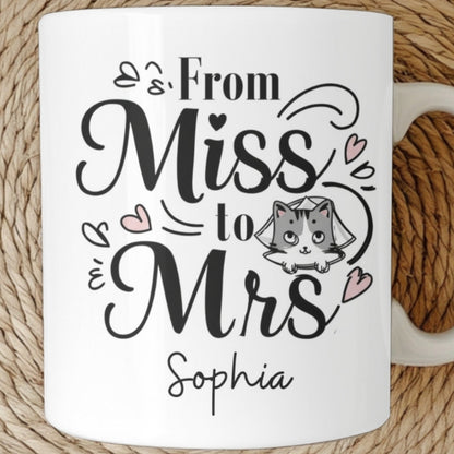 Personalized Future Mrs Mug, Personalised Name Cat Mug Gift Bride to Be, Bridal Shower Gift, Wedding Mug, Custom Name Fiance Coffee Cup
