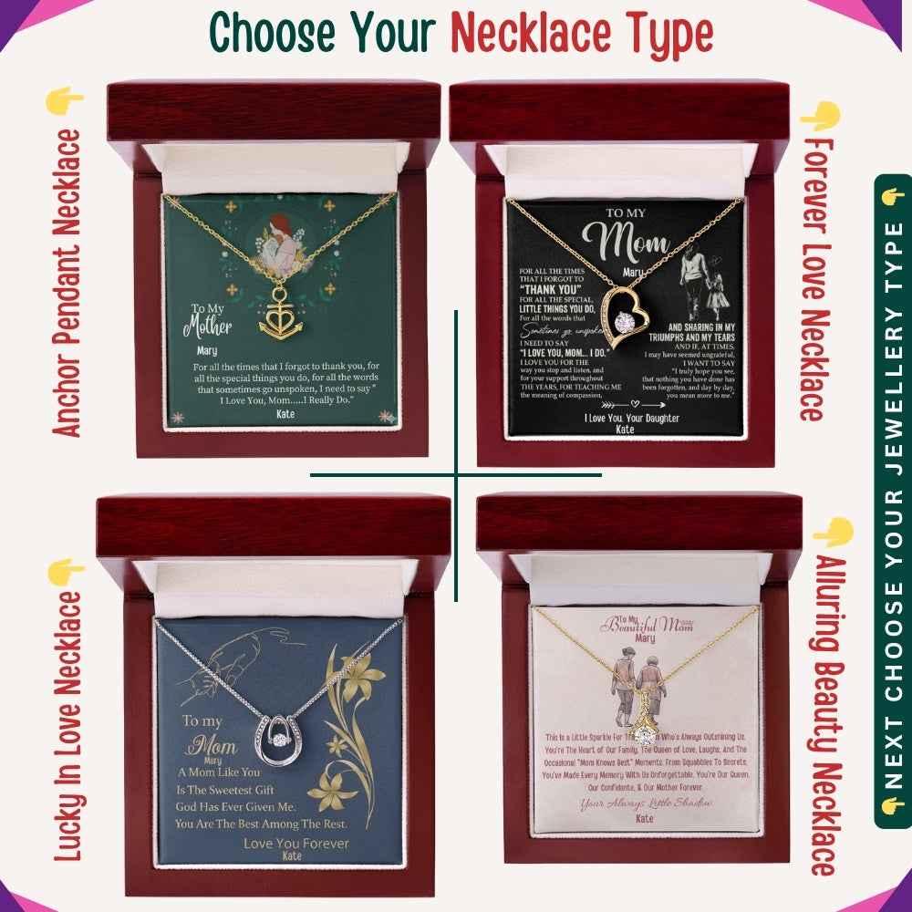 "To My Beloved Mom" – With Endless Love, Necklace With Personalized Message Card