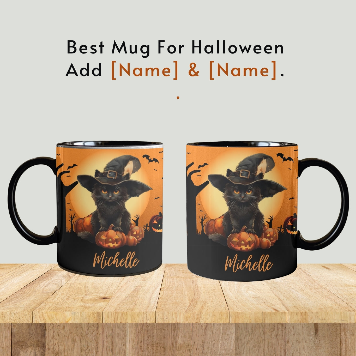 Personalized Black Cat Halloween Mug: Spooky Autumn Gift