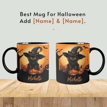 Personalized Black Cat Halloween Mug: Spooky Autumn Gift