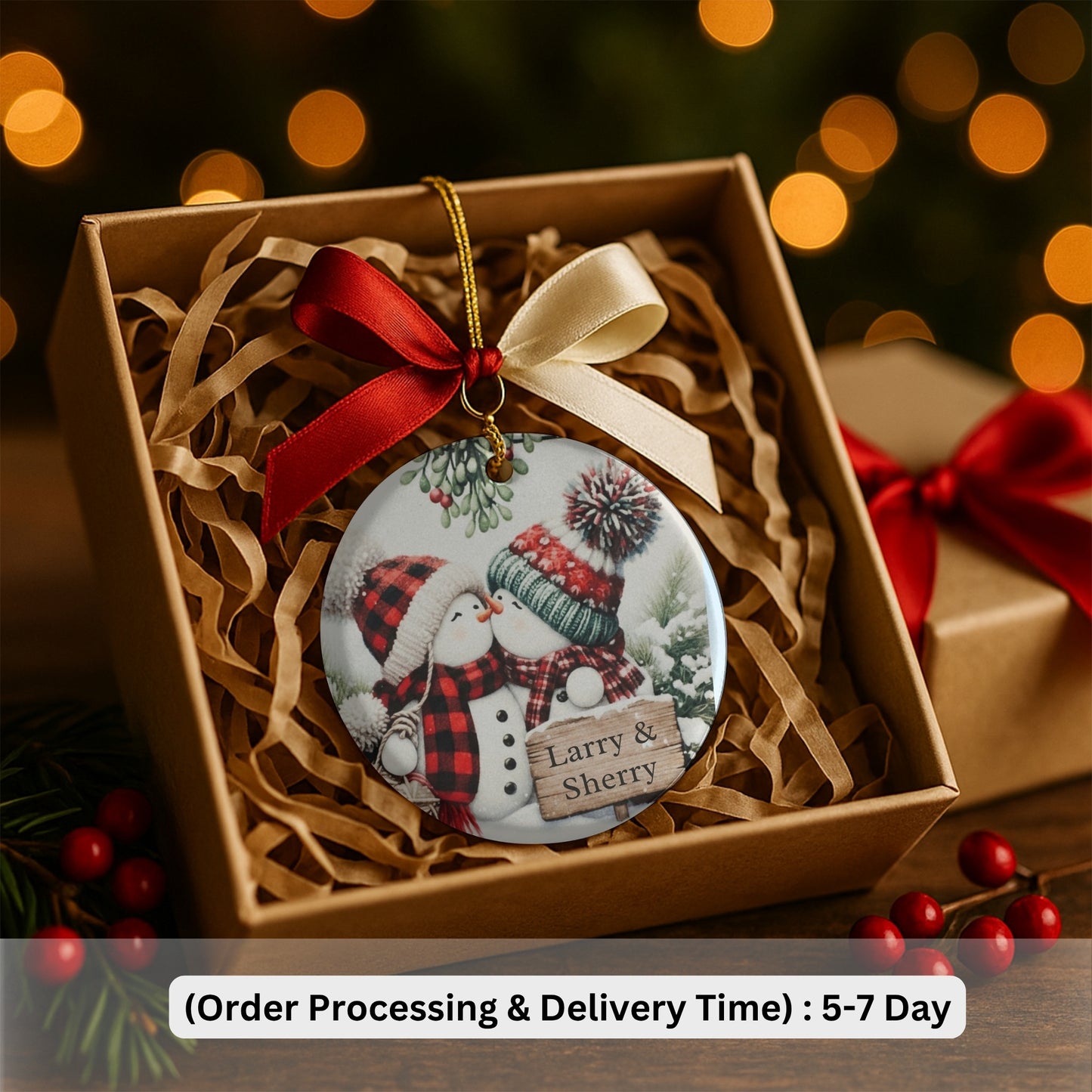 Personalized Kissing Snowman Couple Ornament, Snowman Newlywed Wedding Ornament, Add Any Name Any Year, Engagement Gift, Keepsake Ornament