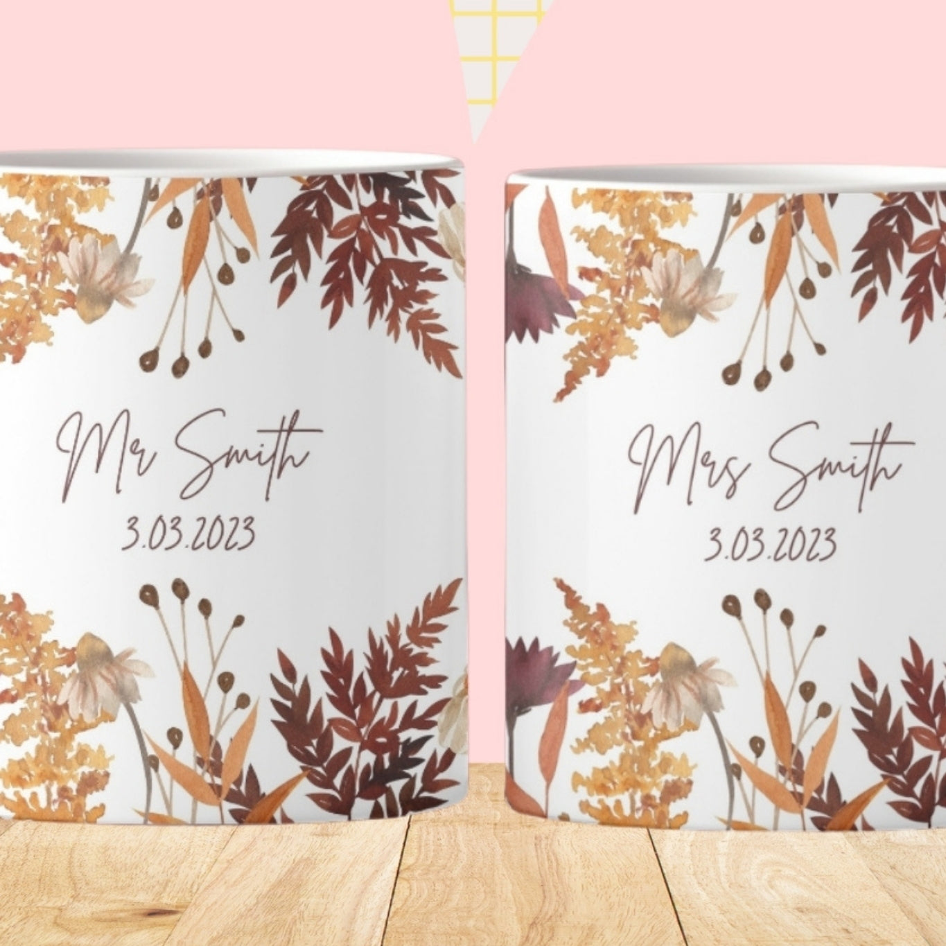 Personalised Wedding gift Mr & Mrs Bride Groom Just Married Gift Mug Greenery Wreath Gift set Ceramic Mug Tea mug coffee Mug Gift mug