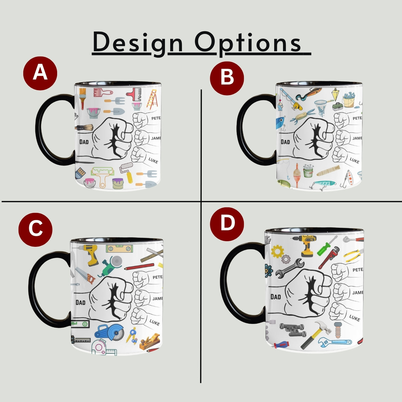 Personalized Dad Mug, Custom Dad Coffee Cup, Dad Gifts with Kids Names, Daddy Birthday Fathers Day Gifts for Dad Present from Children