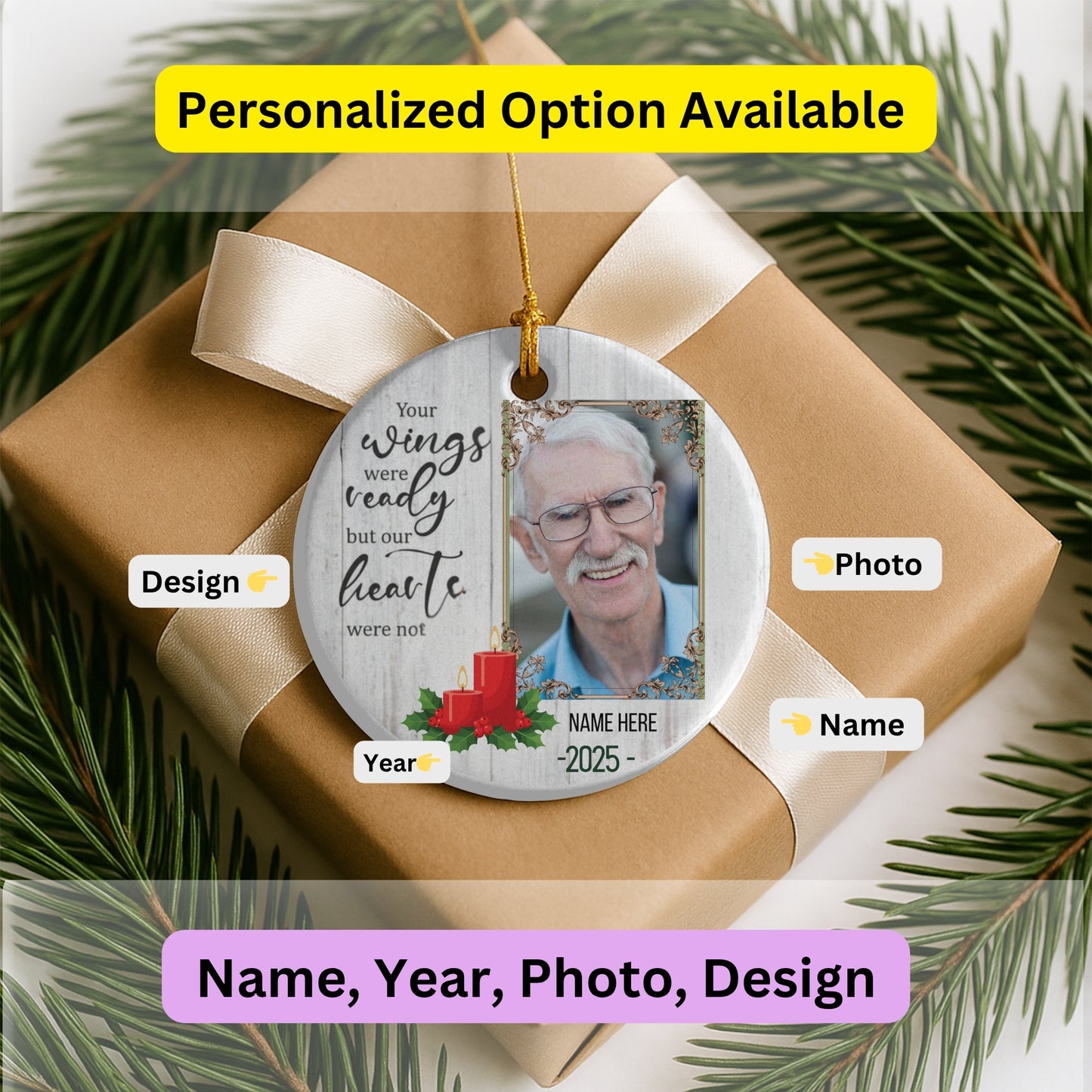 Custom Photo Memorial Christmas Ornament - Custom In Loving Memory Christmas Ornament - Family Member Remembrance Ceramic Ornament