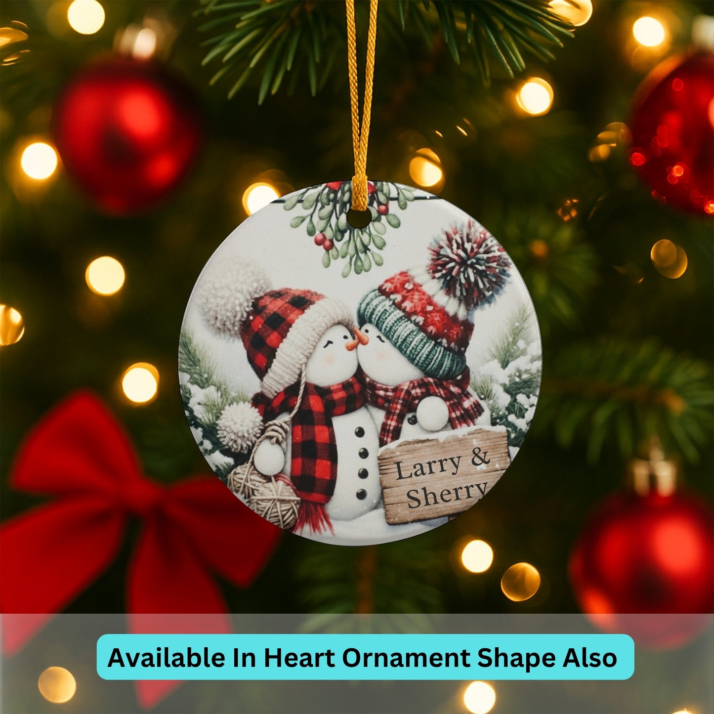 Personalized Kissing Snowman Couple Ornament, Snowman Newlywed Wedding Ornament, Add Any Name Any Year, Engagement Gift, Keepsake Ornament