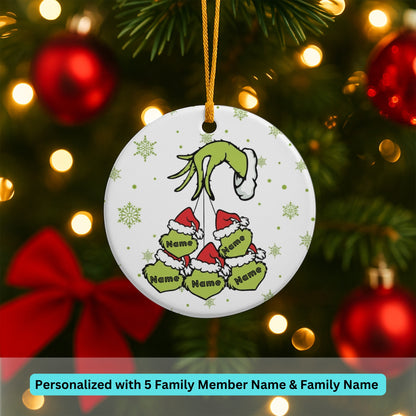 Personalized Family Ornament, Christmas Gift For Family, Family With Names, Christmas Ornament, Custom Family Gift, Grinch Ornament